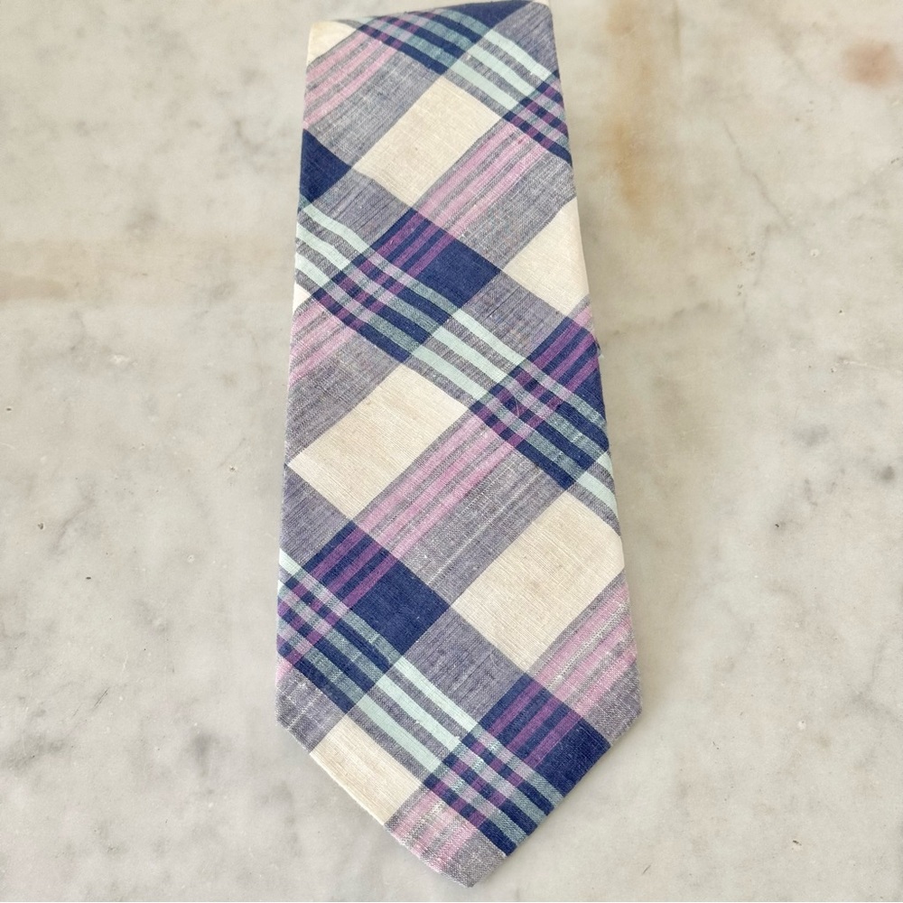Patrick James 100% Cotton Navy Madras Plaid Tie 58 x 3.5 Inches ‎ Preppy